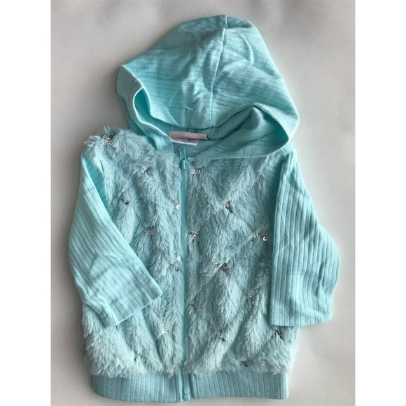 Baby Girl's Size 9M 6-9 Months 3 Pc SeaGreen Furry Jacket, Top & Butterfly Pants - Picture 3 of 8